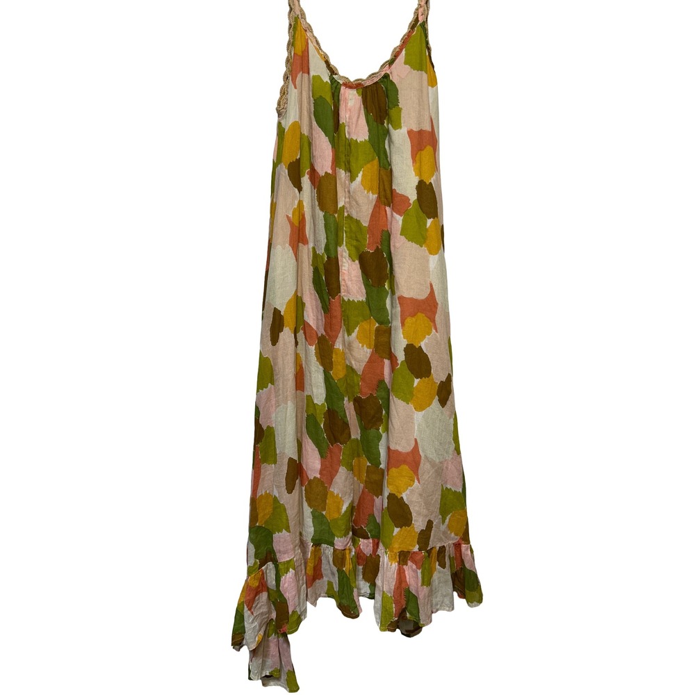 THML Sleeveless Crochet Trim Maxi Dress Abstract Fall Leaf Print Size XS